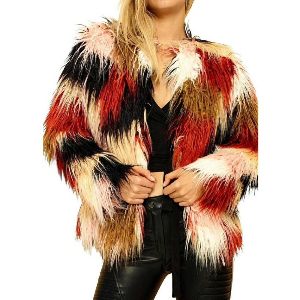 Romeo & Juliet Couture Faux Fur Multicolor Coat Jacket M